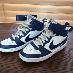 Nike Blue and White High-Top Sneakers with Leather Finish